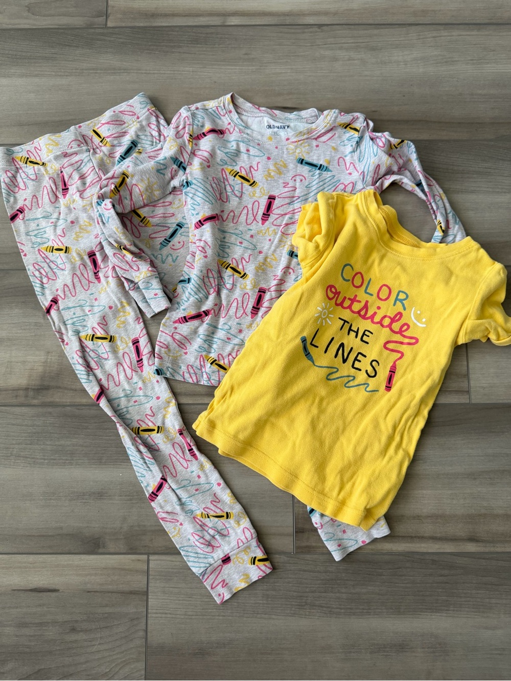 Old Navy Kids Yellow Tee & Multicolor Crayon-Print Pajama Set